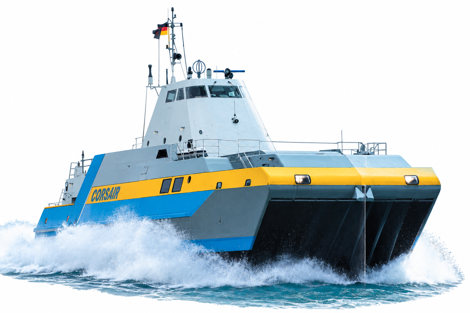 Luftkissenkatamaran Corsair in Fahrt